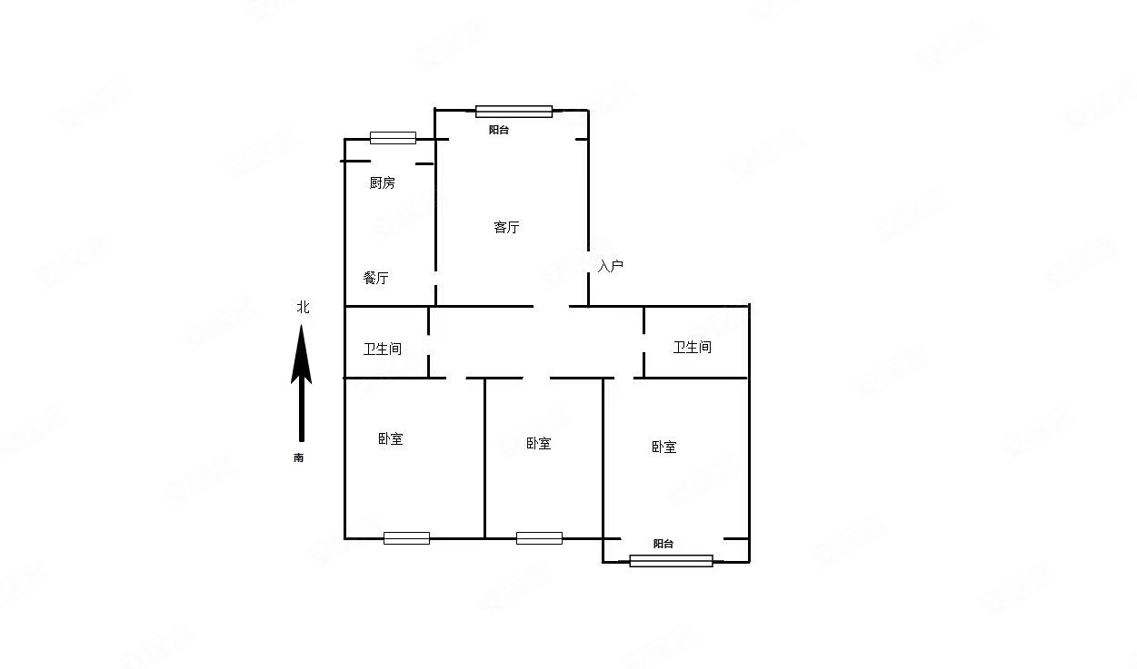 学府花园3室2厅2卫109㎡南北200万