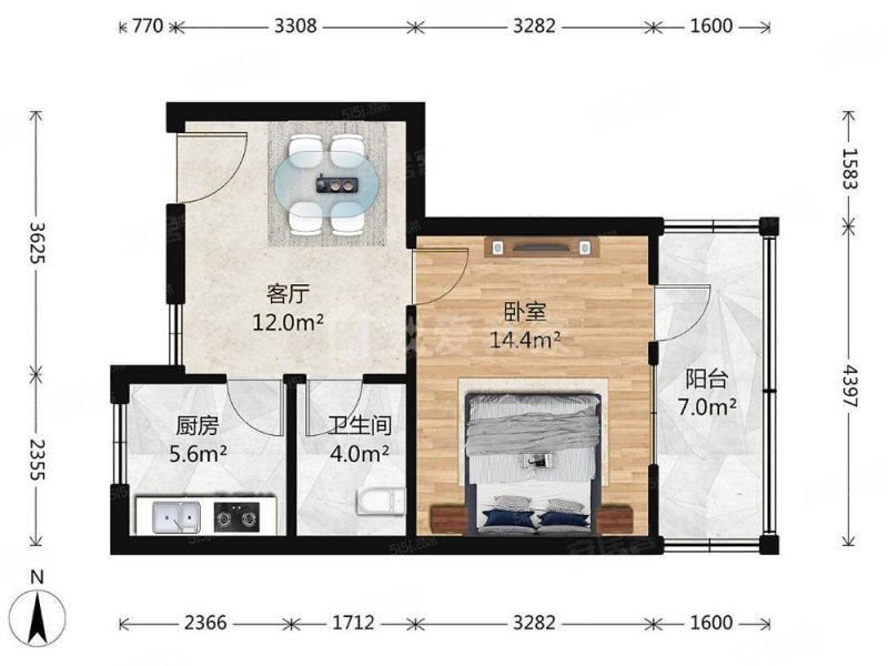 嘉园二里1室1厅1卫45.22㎡东西228万