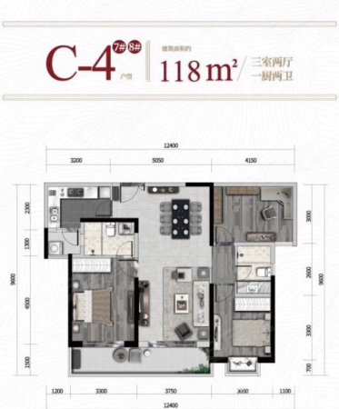 首创禧悦春城3室2厅2卫117.8㎡南120万