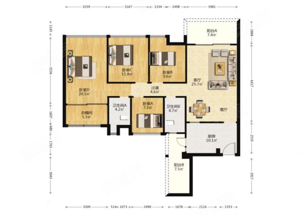 紧靠珠海新小区佳境康城三期四房两厅两卫南北通透电梯高层