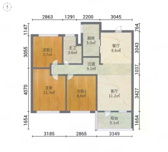 博源名都3室2厅1卫97㎡南北48万