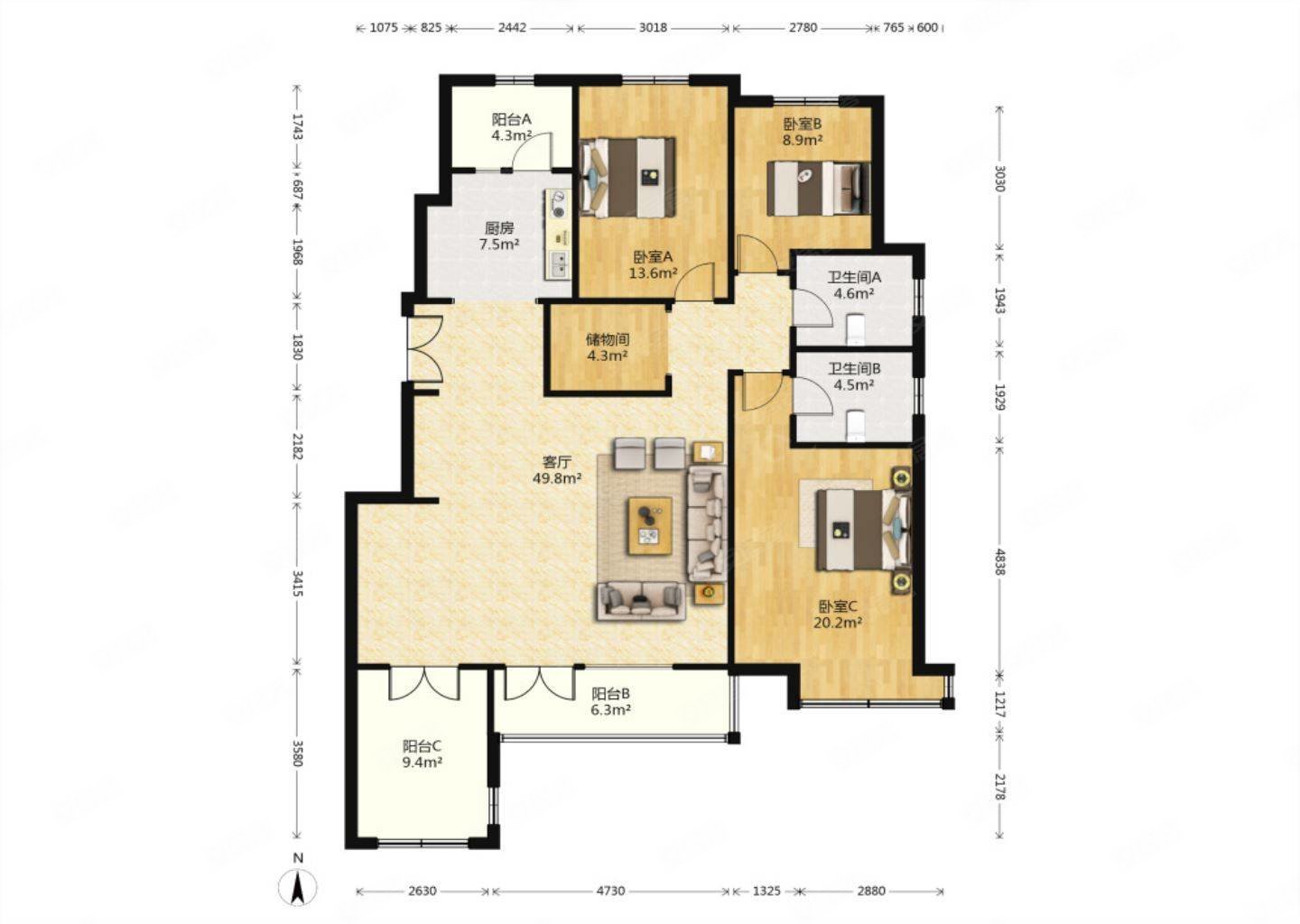 天山国宾一号4室2厅1卫177