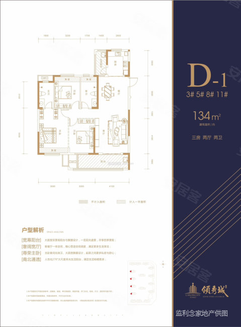 忆美领秀城(监利)3室2厅2卫134㎡南北73万