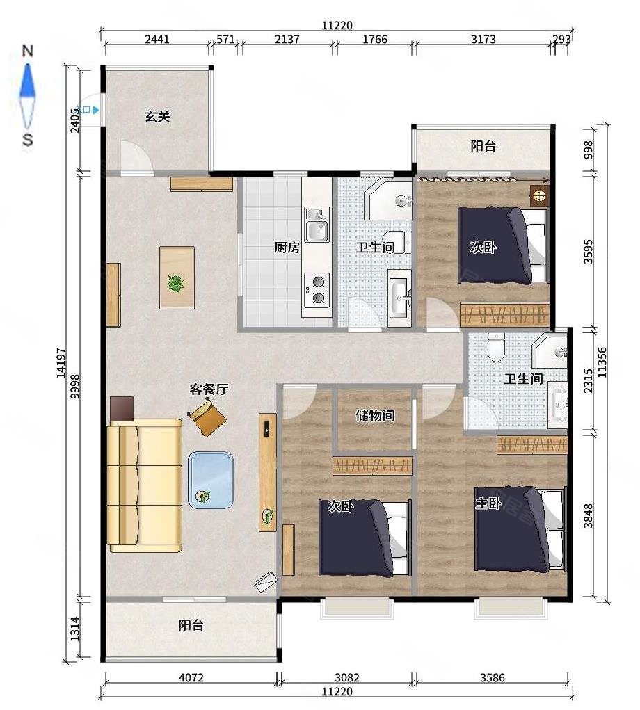 融创荣域(溪岸景园二区50-63)二手房,205万,3室2厅,2卫,127平米-无锡