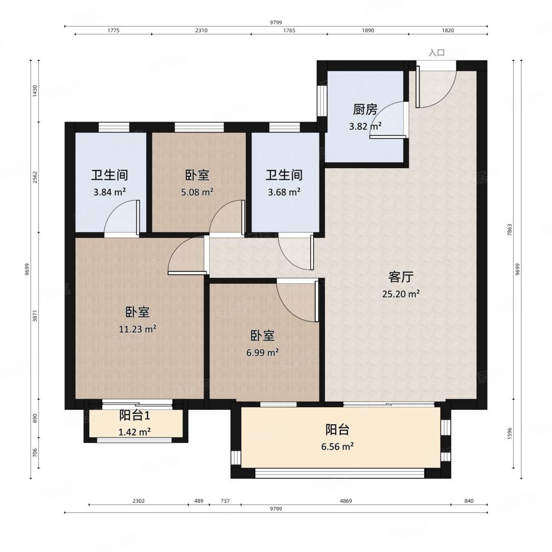 大正水晶森林1期3室2厅2卫99.21㎡南北120万