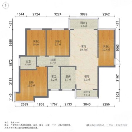 山河锦园4室2厅2卫129.72㎡南北60万