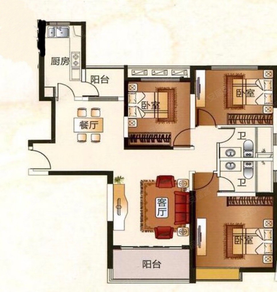 恒大御景天下3室2厅2卫130.94㎡南北128.2万