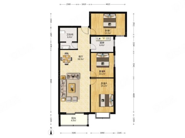 百环家园3室1厅1卫125.7㎡南710万