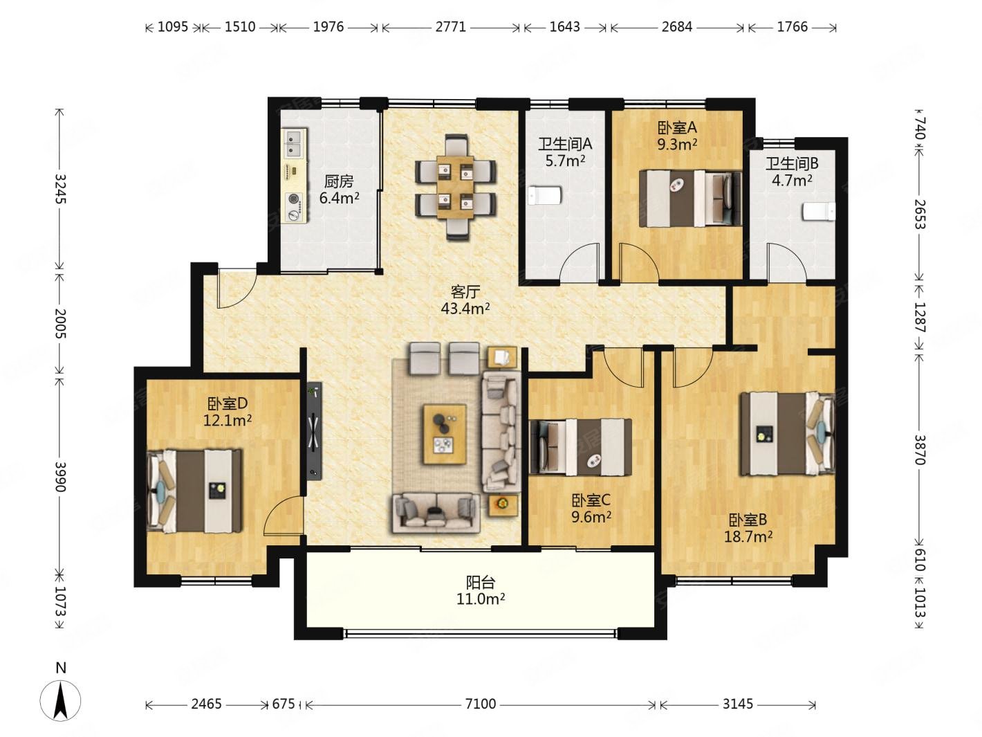 位置好楼层好四开间朝南精装带地暖满二