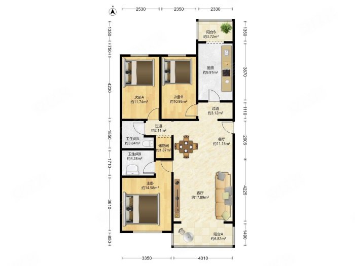 怡馨家园~3室1厅~124.00平米