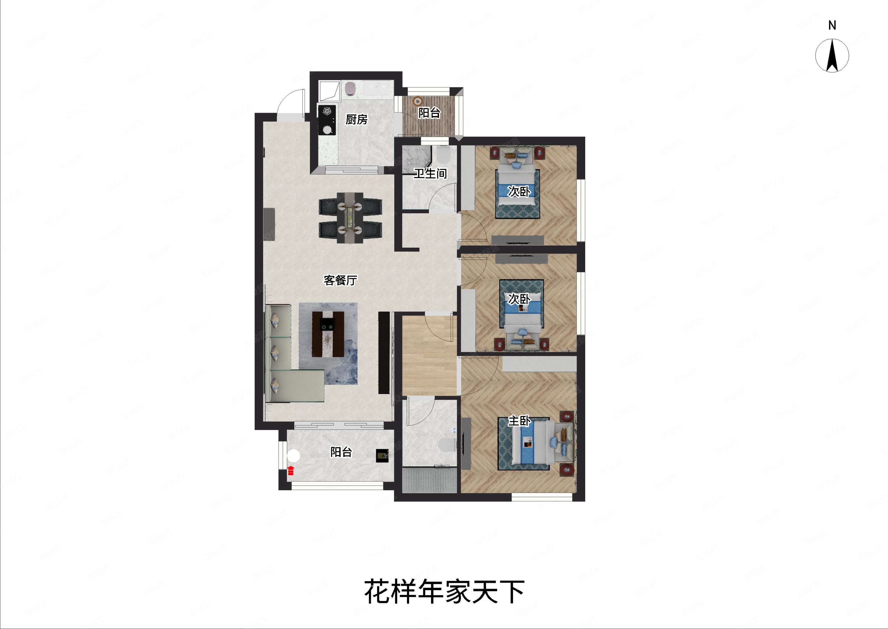 花样年家天下3室2厅2卫95.76㎡南北173万