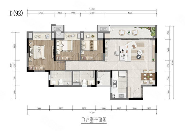 高新泷悦长安(一期)3室2厅2卫94㎡南北106万