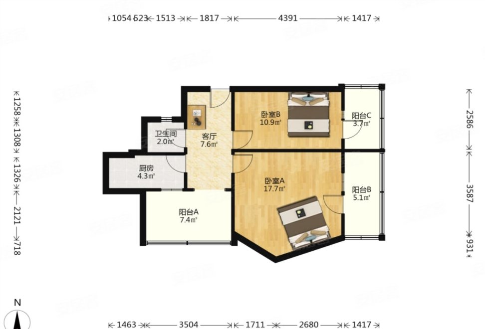 光华巷2室1厅1卫68.96㎡东南390万