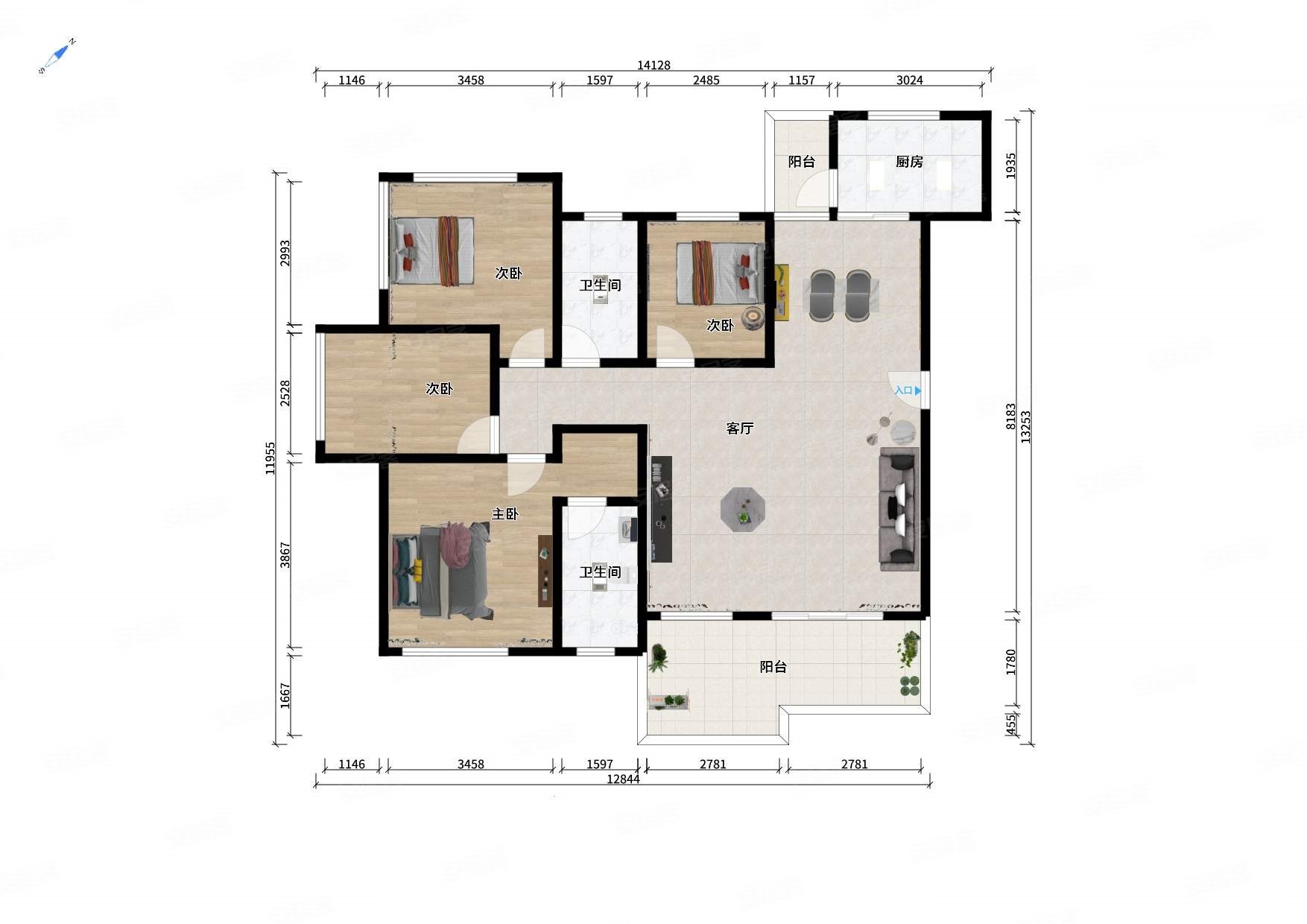 中航城4室2厅2卫118.72㎡东南130.8万
