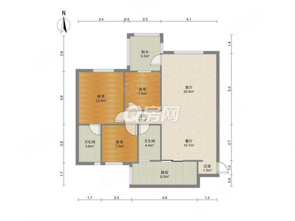 五洲康城3室2厅2卫101㎡南北278万