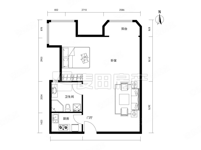 中海紫御公馆1室1厅1卫60.58㎡西北569万