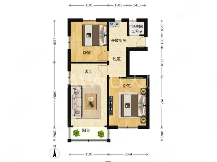精装修 梅园三街坊 南北通透 满五  住房 64平 楼层好