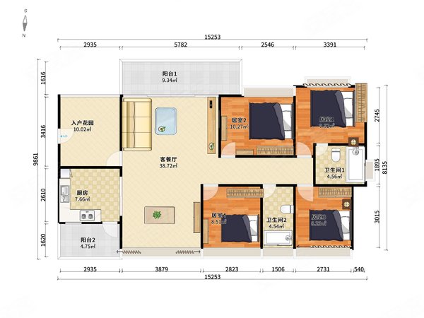 保利花城 南北对流精装四房 中楼层 通风采光视野好!舒适便利