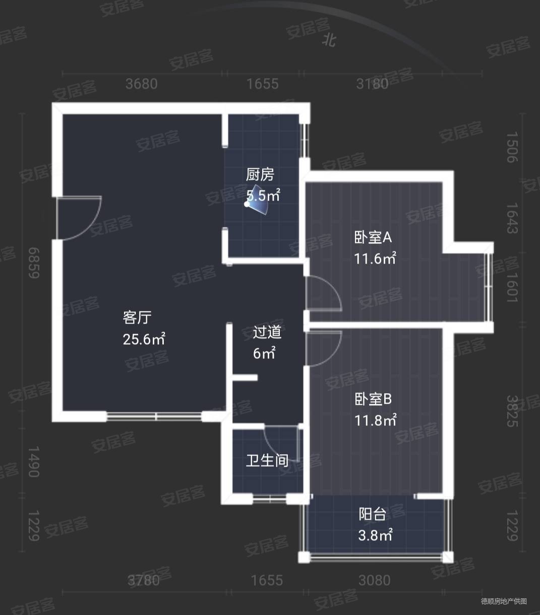 南国城市广场2室2厅1卫86㎡南北75万