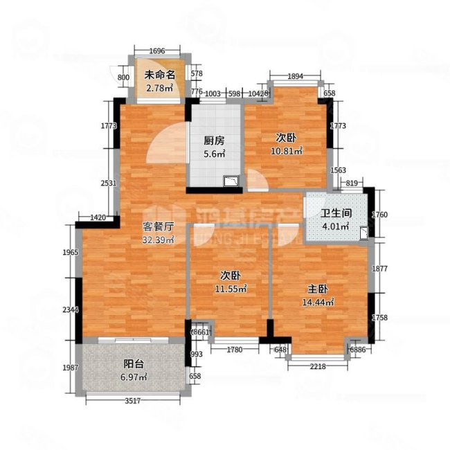 力高君御世家3室2厅1卫87.57㎡南北50万