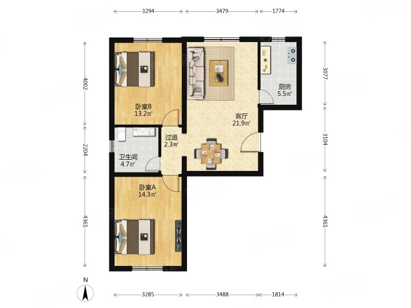 中铁西城南区2室1厅1卫90.37㎡南北325万