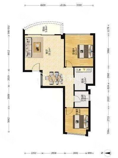 嘉琳广场2室2厅1卫92.37㎡南北95万