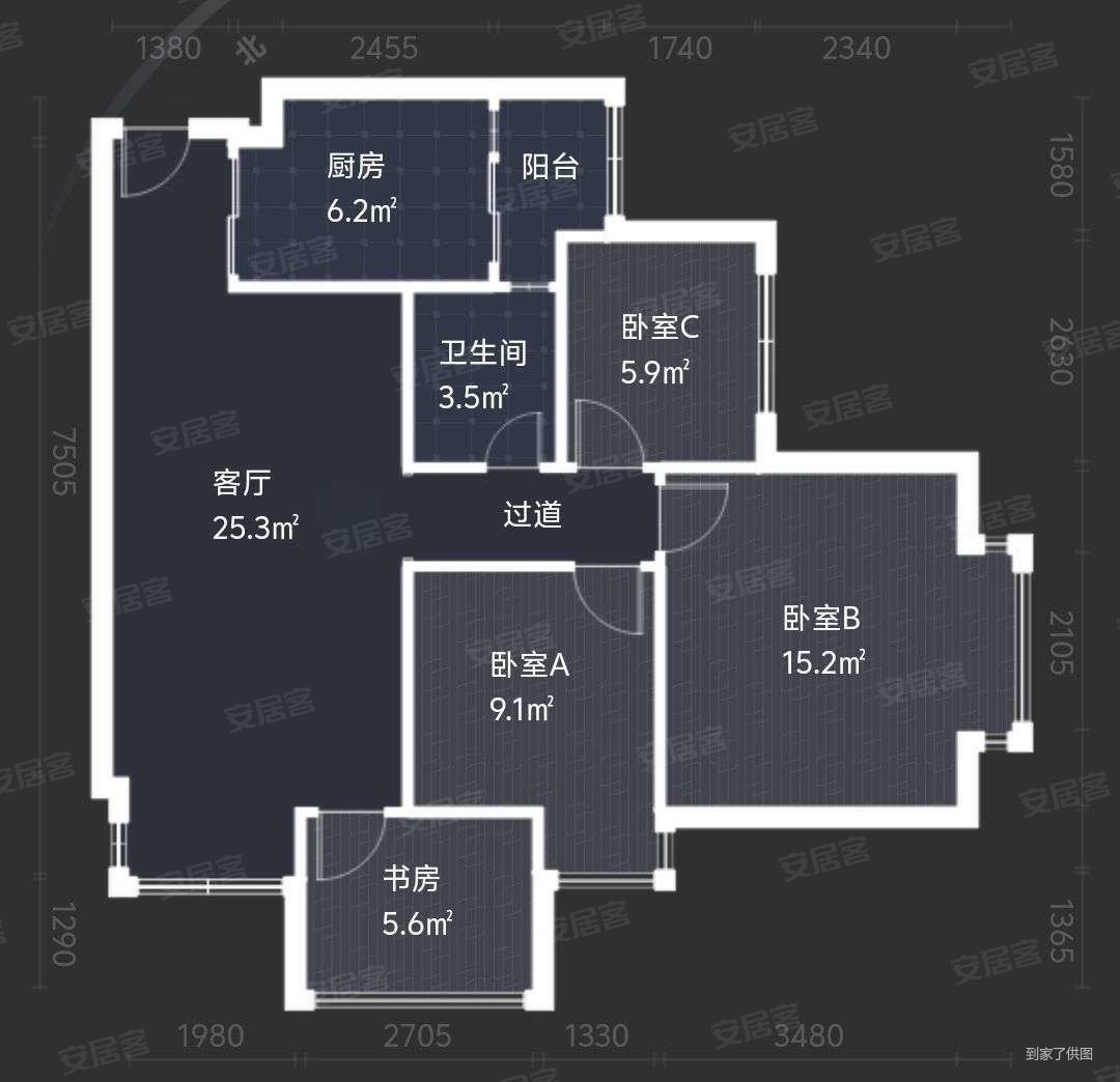 锦江城市花园三期3室1厅1卫84㎡南155万