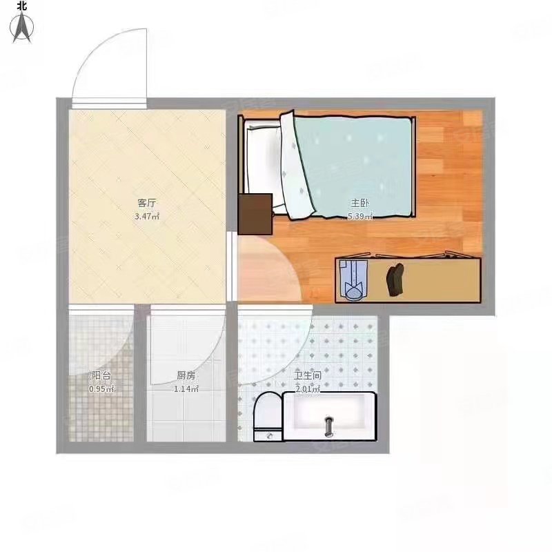 鉴湖新村(越城)1室1厅1卫37㎡南65万