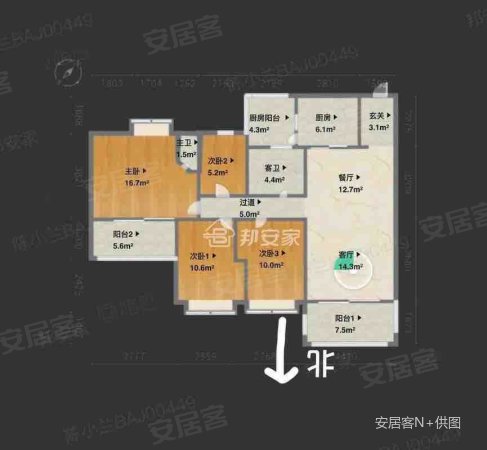 锦绣阳光花园3室1厅2卫117.59㎡西北107万