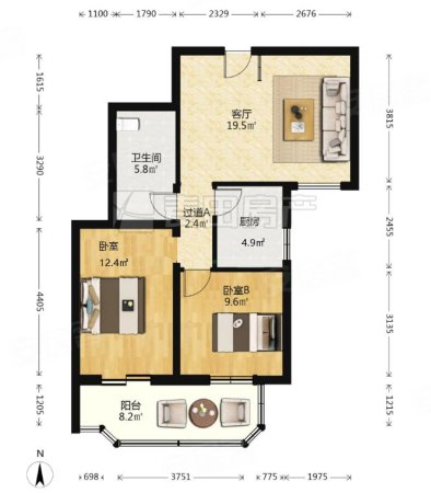 健翔园2室1厅1卫87.38㎡南700万