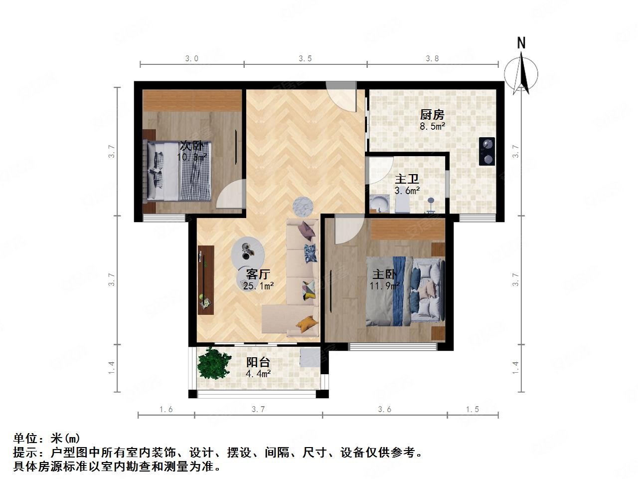 博大假日广场欢乐颂2室2厅1卫94㎡南北135万