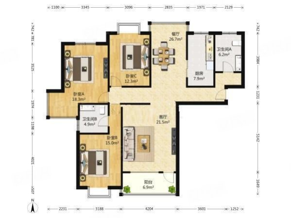 鲁信长春159平大套三双卫,带地下车位,省税,有钥匙,鲁信长春花园二手