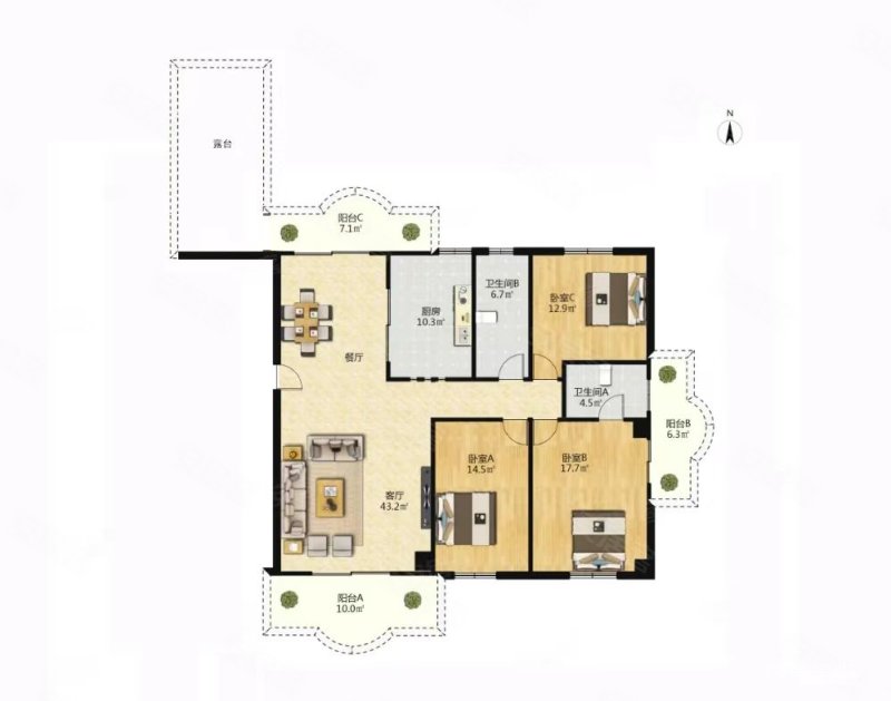 银行家园3室2厅2卫162.32㎡南北890万