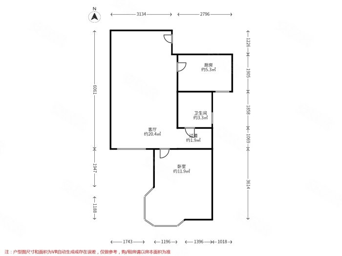 中景江山赋1室1厅1卫58㎡南325万