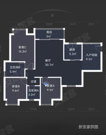 金阳世纪城龙宇苑3室2厅2卫111.17㎡南北80万