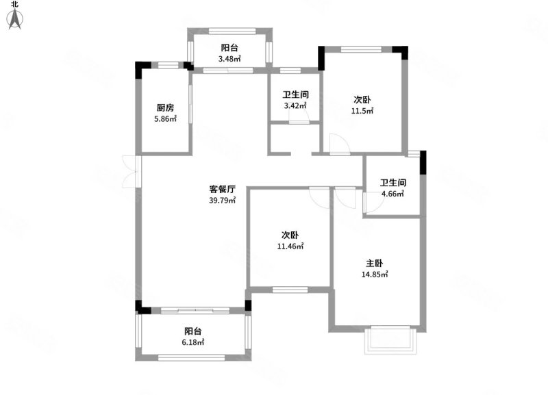 美景东方3室2厅2卫131㎡南北57万