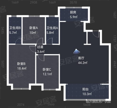 豪森铂悦3室2厅2卫145㎡南北109万