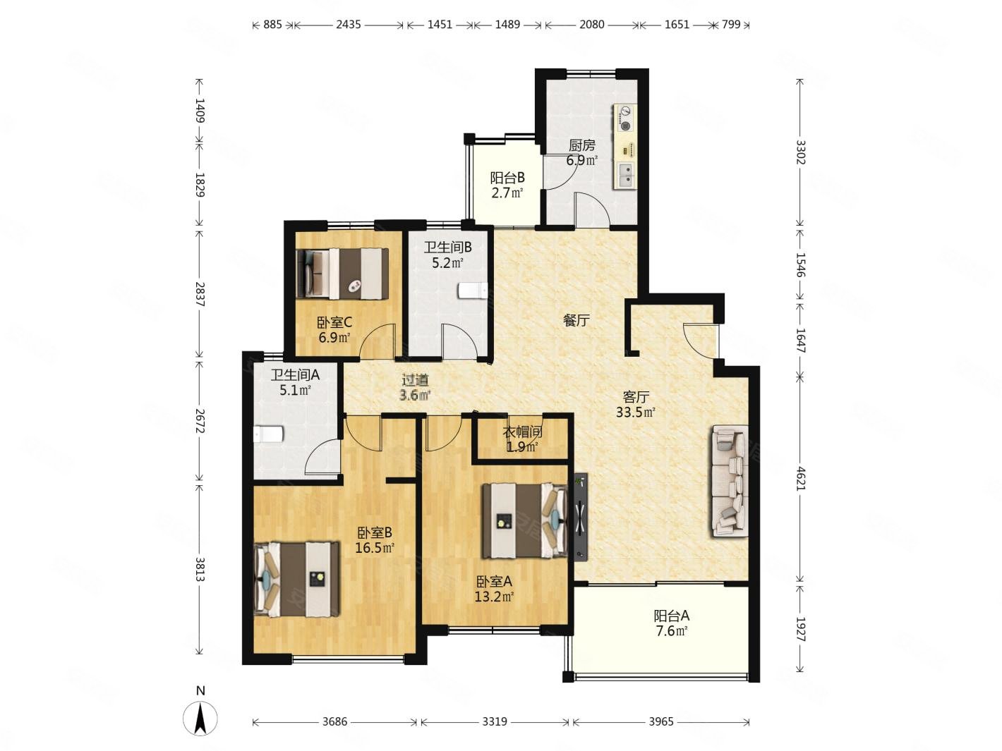 金湖湾花园3室1厅2卫136.48㎡南675万