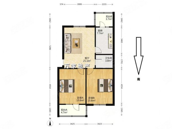 龙居花园三区2室1厅1卫90㎡南北115万