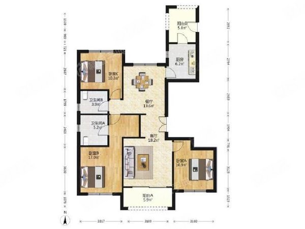 上海闵行金虹桥古北中央公园古北中央公园 家具齐全 3室2厅2卫出租带