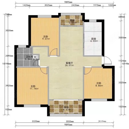 云树仁居3室2厅1卫101.97㎡南北160万