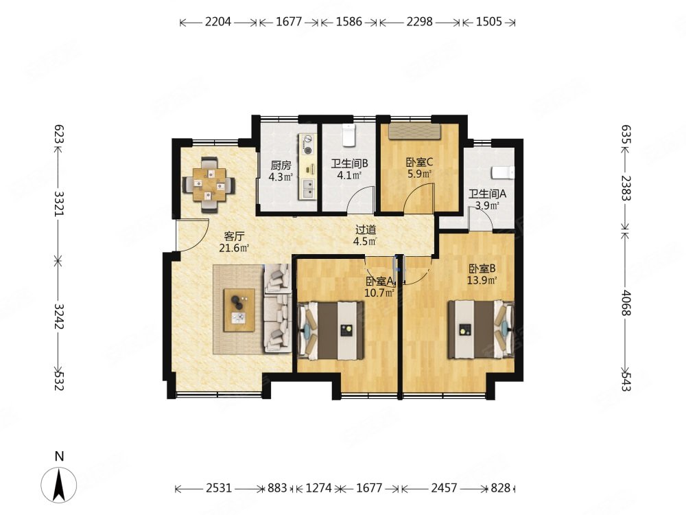 新湖美丽洲 117平三室 户型采光好 天然氧吧小区,新湖美丽洲二史靠