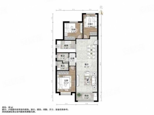 旭辉银盛泰瑞锦台3室2厅2卫124.05㎡南北188万