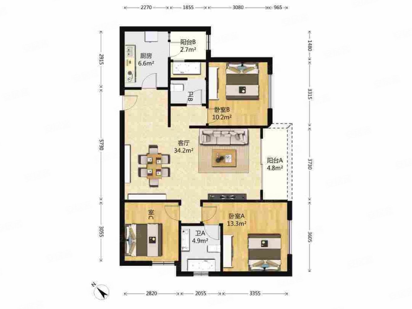 武汉天地御江苑3室2厅2卫130.8㎡南625万