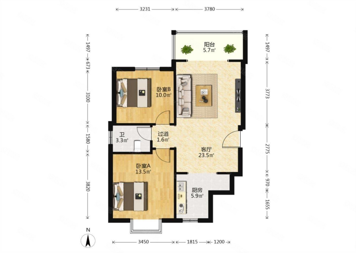 瑞城d区南北通透两居室明厨明卫看房方便