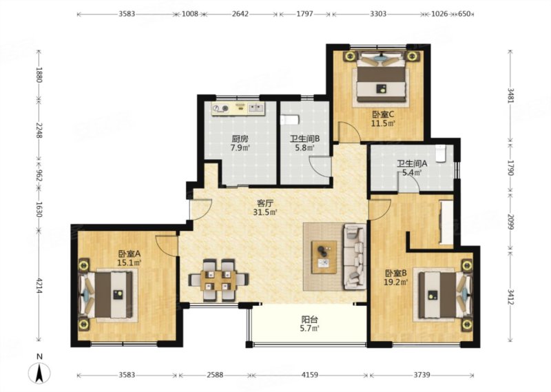 园林化小区 海信君澜 大开间三居 动静分离 停车方便 近地铁