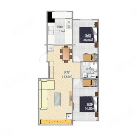 五龙小区(东区)3室2厅2卫60㎡南北126万