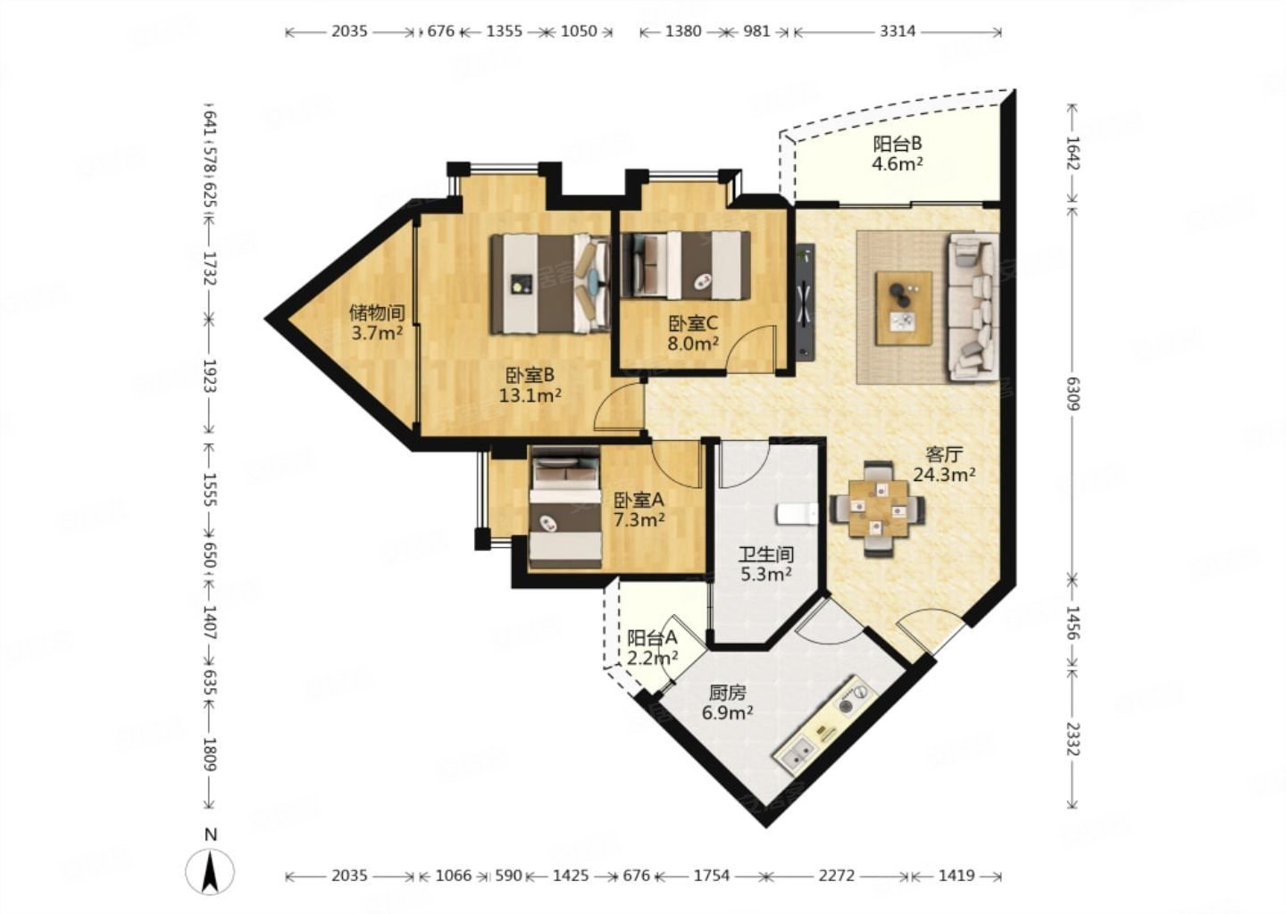 滨江东珠江新城一桥之隔芭堤水岸高层三房视野开阔