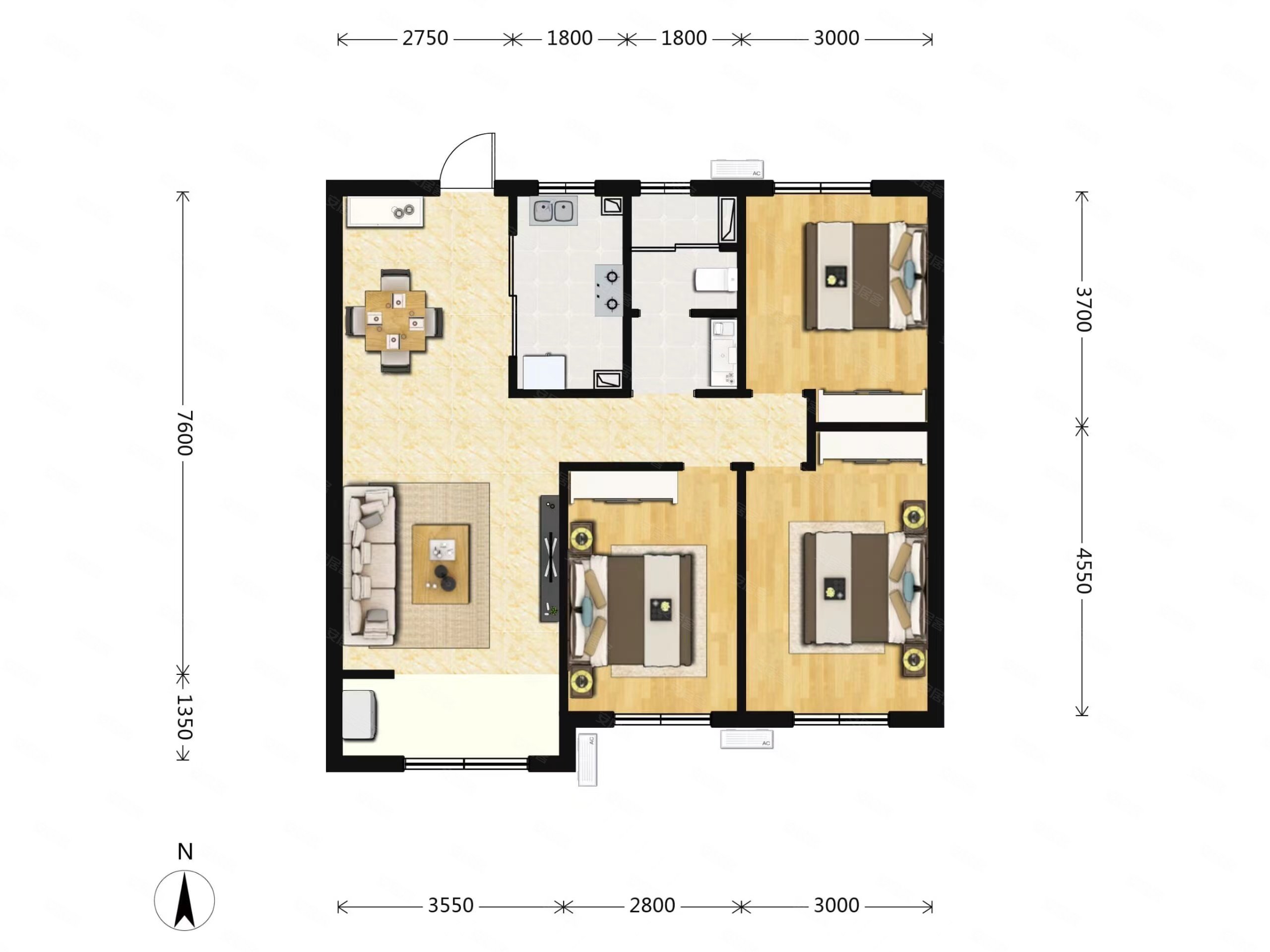 香悦澜溪3室2厅1卫109.34㎡南北85万