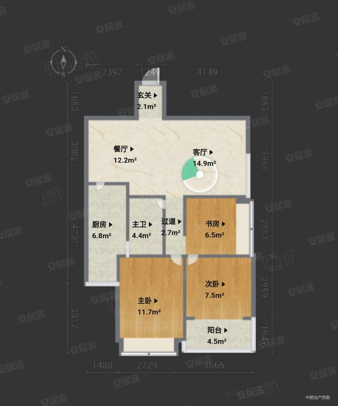 元一柏庄3室2厅1卫98㎡南北175万